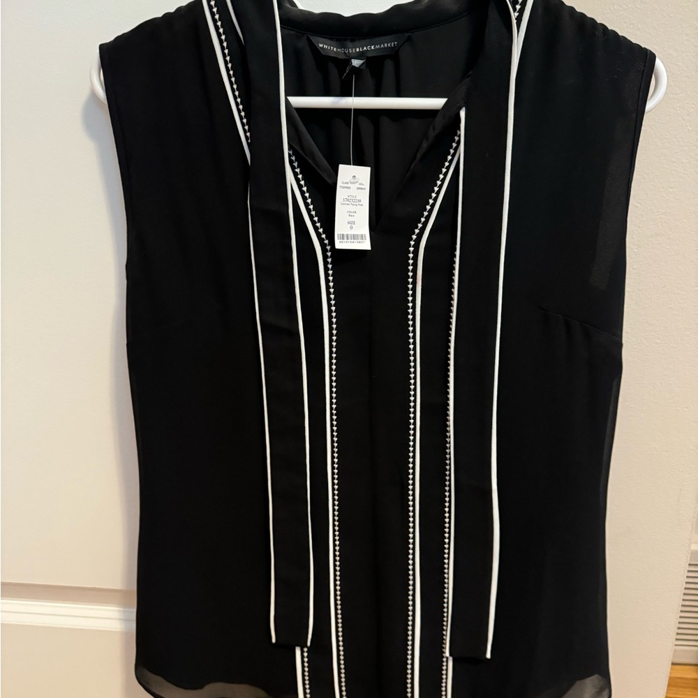 White House Black Market Contrast Piping Shell Black Sleeveless Blouse XS NWT